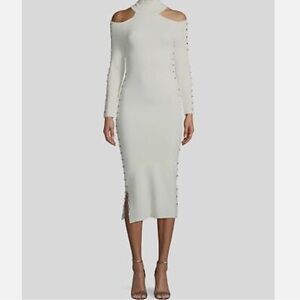 NWOT Alice + Olivia Kahlo Studded Cold Shoulder Midi Sweater Dress